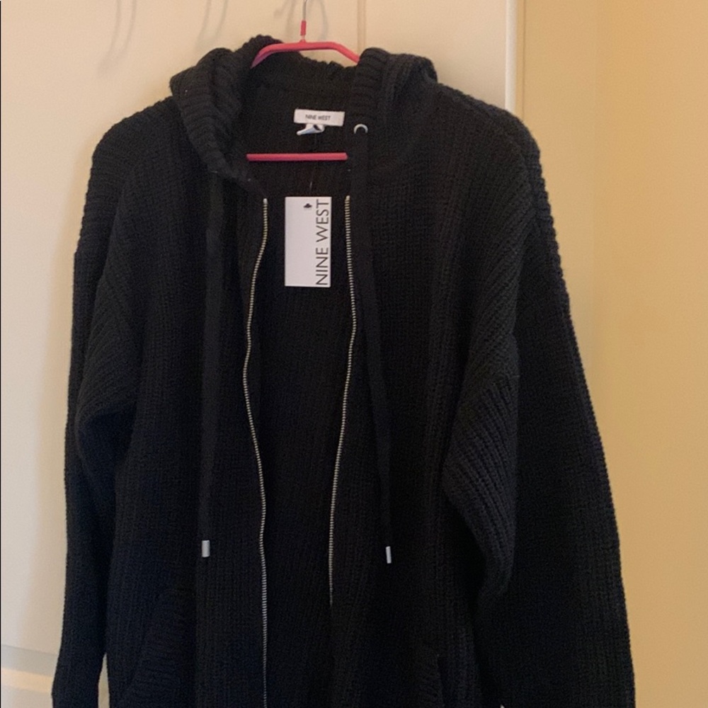 Nine West: Black hooded zip sweater. Size large